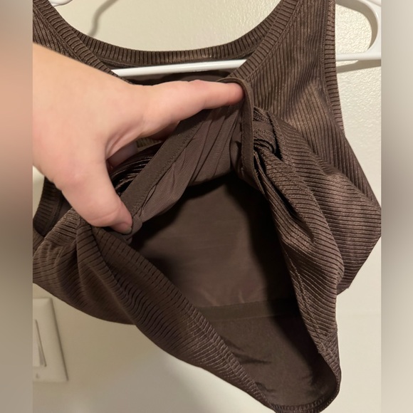 Aerie Cropped Tank Top Ribbed Brown Women’s Large Twist Front Lightweight - Picture 4 of 9